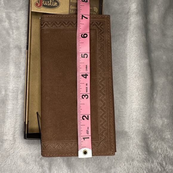 Justin Men's Rodeo Wallet Brown Suede Genuine Leather RFID Checkbook Western - Picture 6 of 9